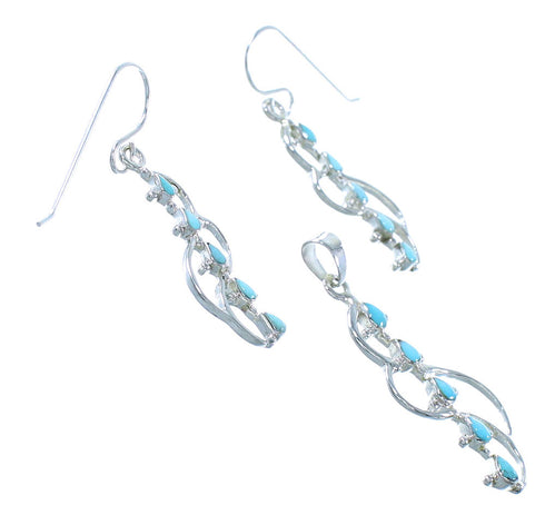 Authentic Sterling Silver Turquoise Pendant Earrings Jewelry Set RX101791